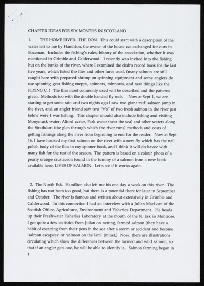 <i>Six Months in Scotland</i> - Chapter Ideas