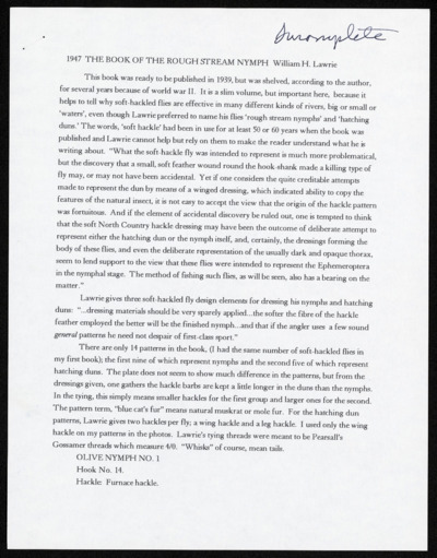 <i>Two Centuries of Soft Hackled Flies</i> - Manuscript
