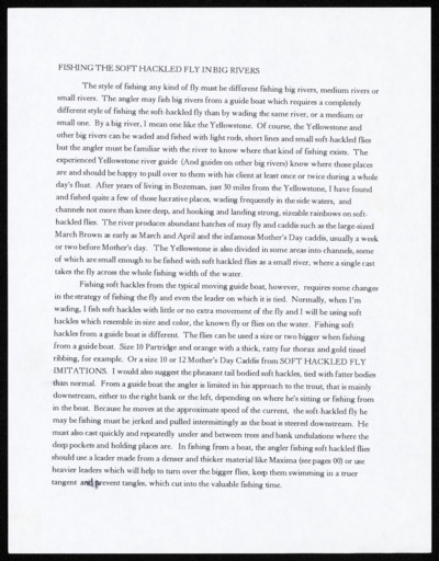 Unidentified Manuscript - Fishing the Soft Hackled Fly in Big Rivers