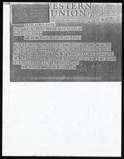 The Preacher & the Slave: photocopies of business correspondence; November 17, 1949 - April 12, 1969